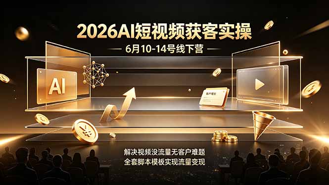 2026AI短视频获客实操6月10-14号线下营，解决视频没流量无客户难题，全套脚本模板实现流量变现-云网创