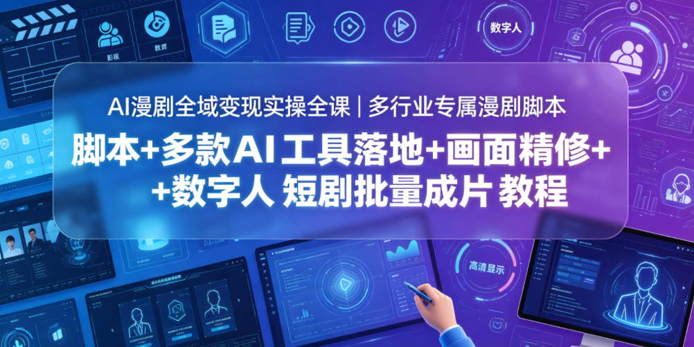 AI漫剧全域变现实操全课｜多行业专属漫剧脚本+多款AI工具落地+画面精修+数字人短剧批量成片全教程-云网创