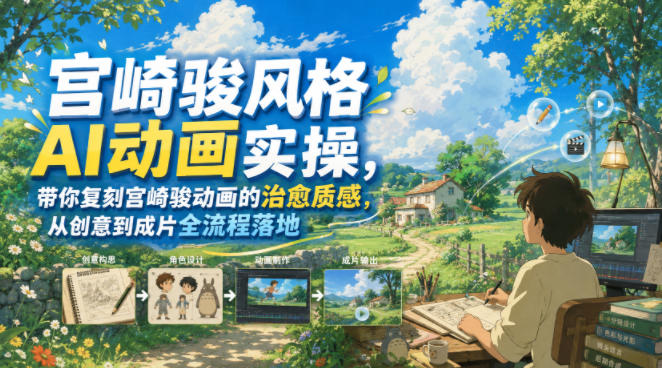 宫崎骏风格AI动画实操，带你复刻宫崎骏动画的治愈质感，从创意到成片全流程落地-云网创
