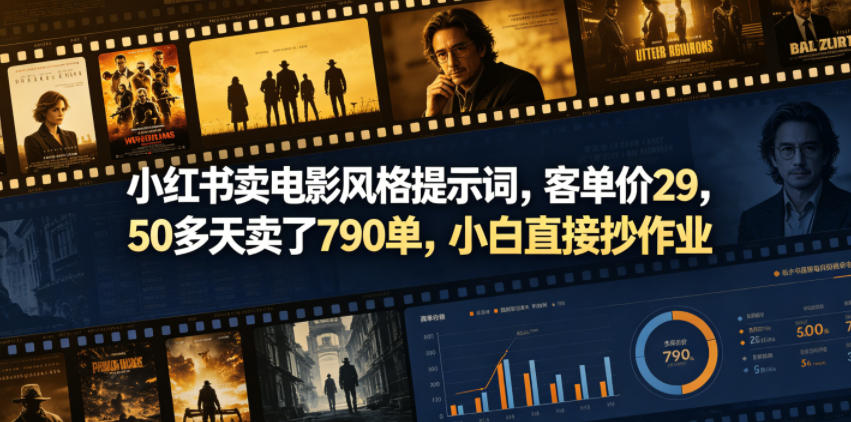 小红书卖电影风格提示词，客单价29，50多天卖了790单，小白直接抄作业！-云网创