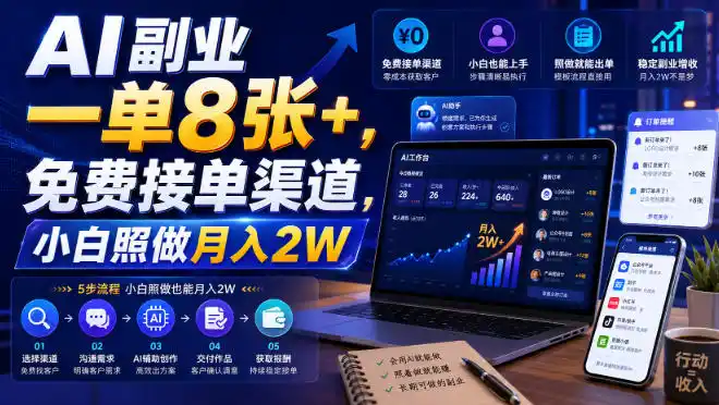 AI副业一单8张+,免费接单渠道,小白照做月入2W【揭秘】-云网创