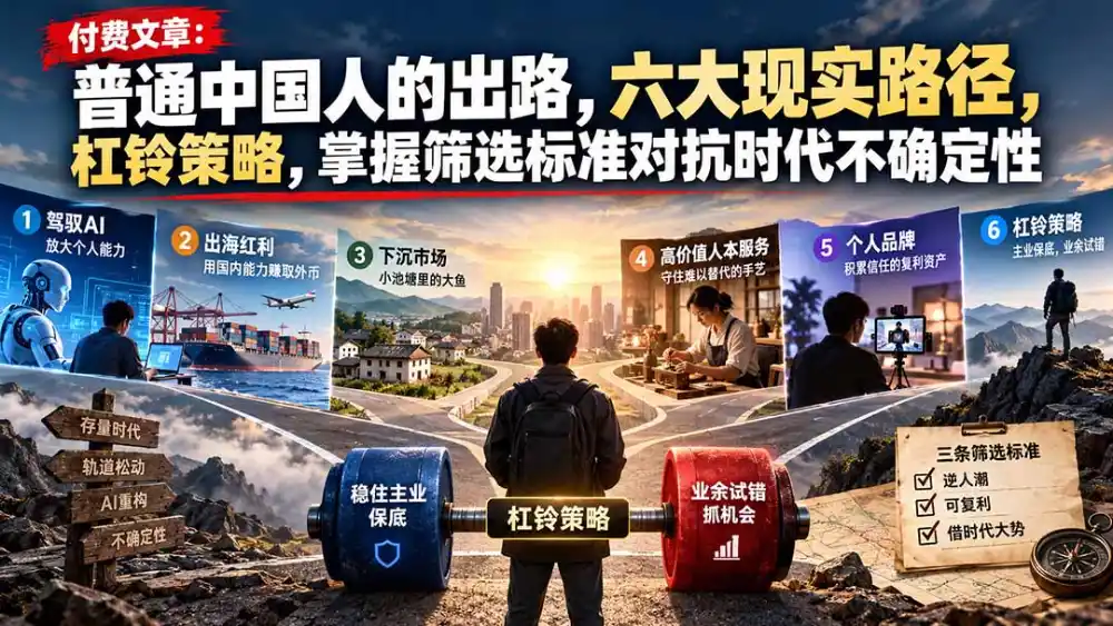 付费文章:普通中国人的出路,六大现实路径,杠铃策略,掌握筛选标准对抗时代不确定性-云网创