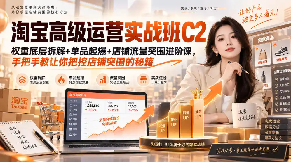 淘宝高级运营实战班C2｜权重底层拆解+单品起爆+店铺流量突围进阶课，手把手教让你把控店铺突围的秘籍-云网创