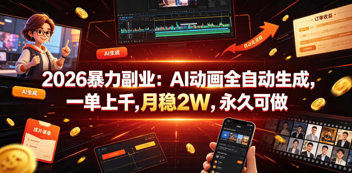 2026暴力副业：AI动画全自动生成，一单上千，月稳2W，永久可做【揭秘】-云网创