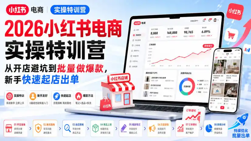 2026小红书电商实操特训营,从开店避坑到批量做爆款,新手快速起店出单-云网创