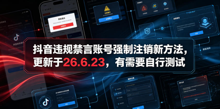 抖音违规禁言账号强制注销新方法，更新于26.6.23，有需要自行测试-云网创