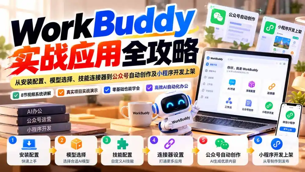 WorkBuddy 实战应用全攻略:从安装配置、模型选择、技能连接器到公众号自动创作及小程序开发上架-云网创
