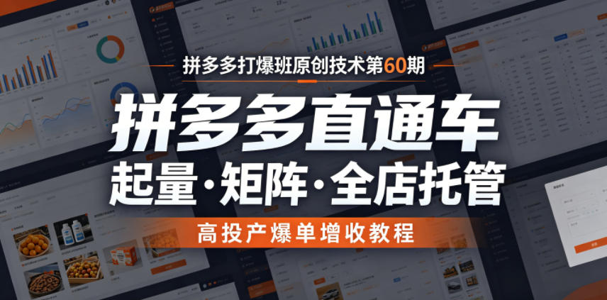 拼多多打爆班原创技术第60期，拼多多直通车，起量・矩阵・全店托管，高投产爆单增收教程-云网创