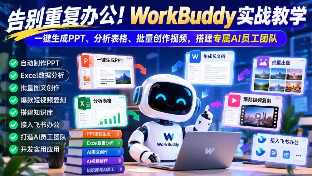 告别重复办公！WorkBuddy实战教学：一键生成PPT、分析表格、批量创作视频，搭建专属AI员工团队-云网创