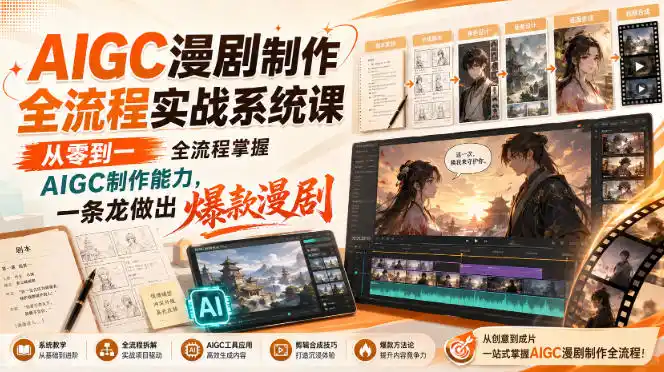 AIGC漫剧制作全流程实战系统课，从零到一全流程掌握AIGC制作能力，一条龙做出爆款漫剧-云网创