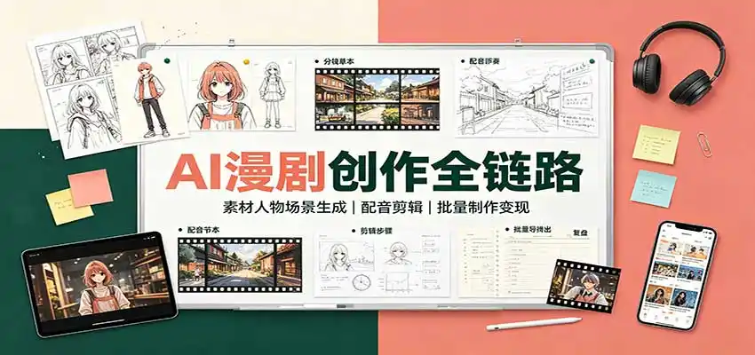 AI漫剧创作全链路：素材人物场景生成，配音剪辑，批量制作变现-云网创