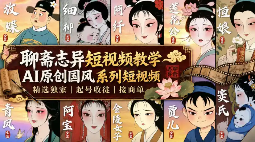 聊斋志异短视频教学,AI原创国风系列短视频,精选独家丨起号收徒丨接商单-云网创