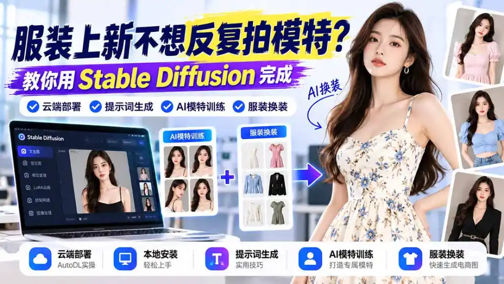 服装上新不想反复拍模特?教你用Stable Diffusion完成云端部署、提示词生成、AI模特训练与换装-云网创