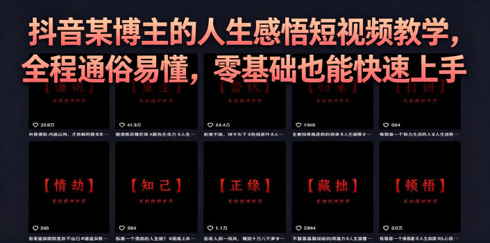 抖音某博主的灰太狼人生感悟短视频教学，全程通俗易懂，零基础也能快速上手-云网创