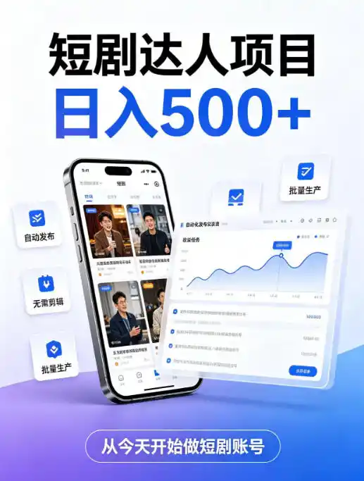 短剧达人项目，日入500+，普通人的创业计划，低门槛开启线上副业新机遇【揭秘】-云网创