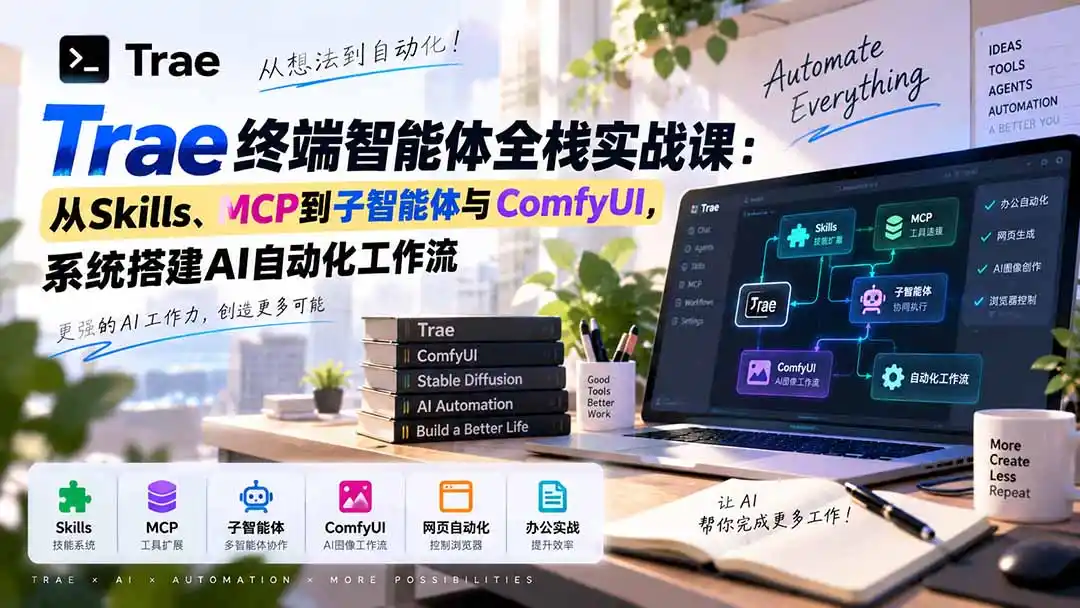 Trae终端智能体全栈实战课:从Skills、MCP到子智能体与ComfyUI,系统搭建AI自动化工作流-云网创