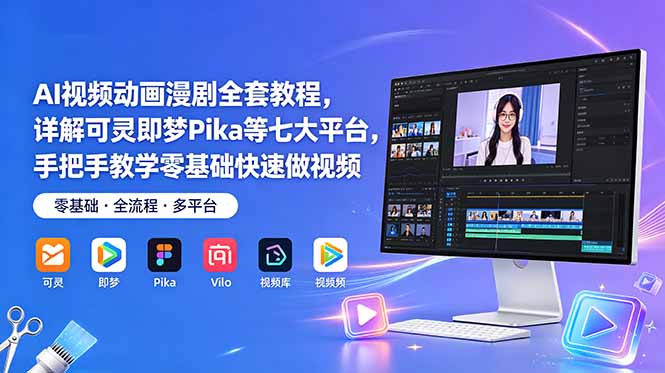 AI视频动画漫剧全套教程，详解可灵即梦Pika等七大平台，手把手教学零基础快速做视频-云网创