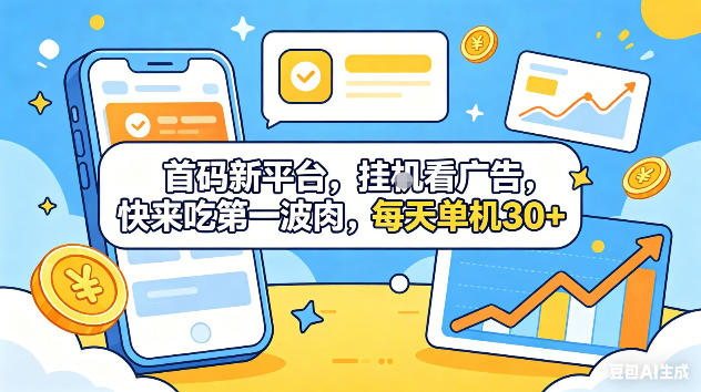 首码新平台，挂G自动看广告，快来吃第一波肉，每天单机30+，可矩阵放大【揭秘】-云网创