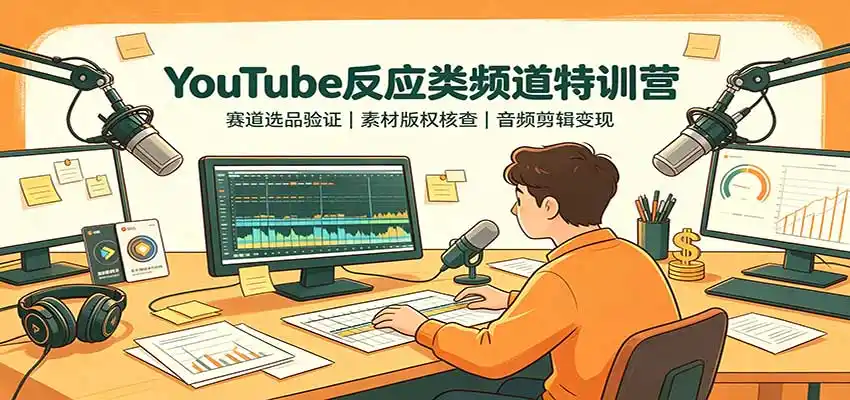 YouTube反应类频道特训营：赛道选品验证，素材版权核查，音频剪辑变现-云网创