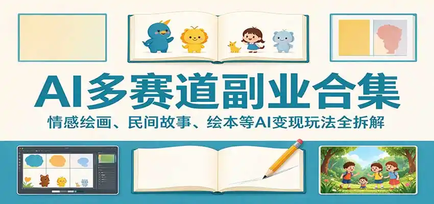 AI多赛道副业合集：情感绘画、民间故事、绘本等AI变现玩法全拆解-云网创