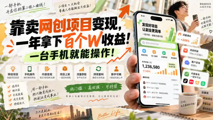 网创小程序虚拟资料变现,一年拿下百万收益,一部手机就可以做,0成本变现副业!-云网创