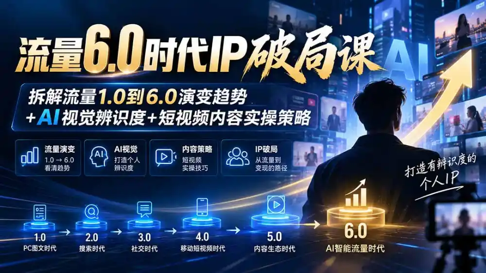 流量6.0时代IP破局课：拆解流量1.0到6.0演变趋势+AI视觉辨识度+短视频内容实操策略-云网创