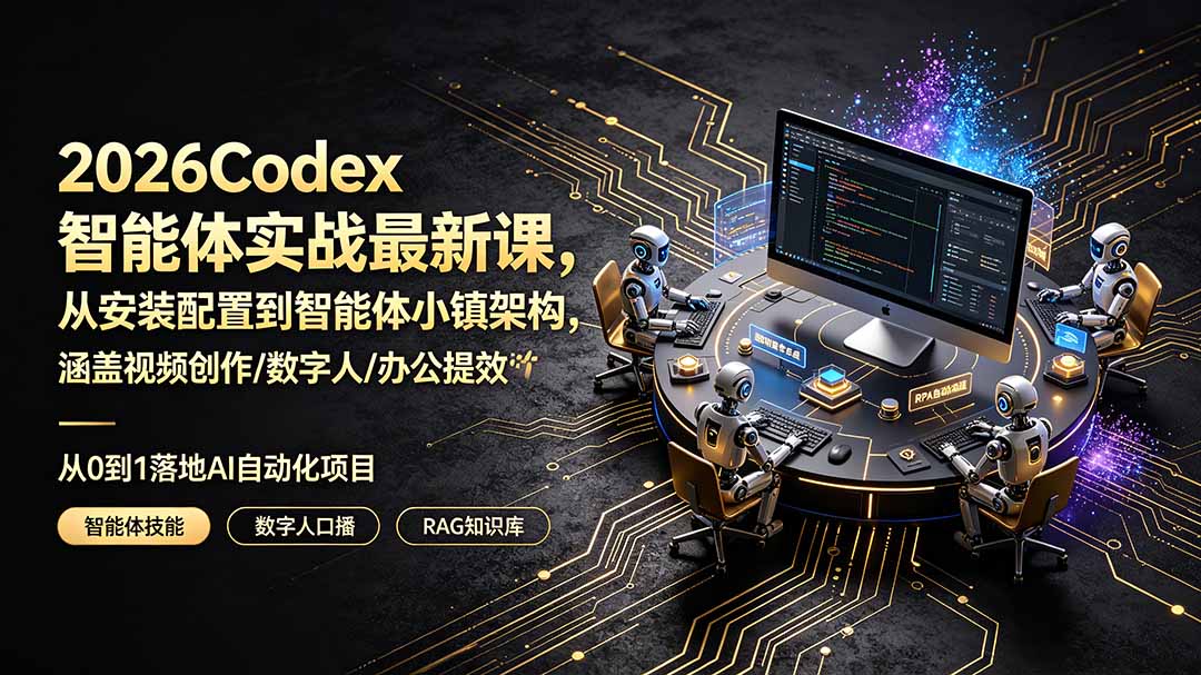 2026Codex智能体实战最新课,从安装配置到智能体小镇架构,涵盖视频创作/数字人/办公提效全技能-云网创