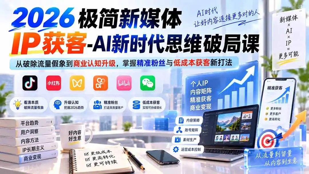 2026极简新媒体IP获客-AI新时代思维破局课：从破除流量假象到商业认知升级，掌握精准粉丝与低成本获客新打法-云网创