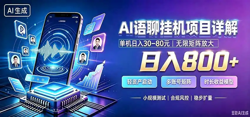 AI语聊挂机，日入800+，适用个人副业，工作室矩阵操作-云网创