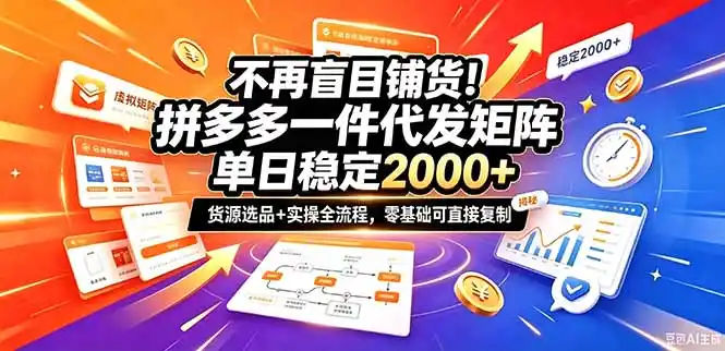 不再盲目铺货！拼多多一件代发矩阵落地攻略，提供优质货源店铺运营全流程，零基础可直接复制-云网创