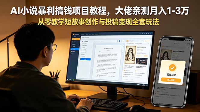 AI小说暴利搞钱项目教程，大佬亲测月入1-3万，从零教学短故事创作与投稿变现全套玩法-云网创
