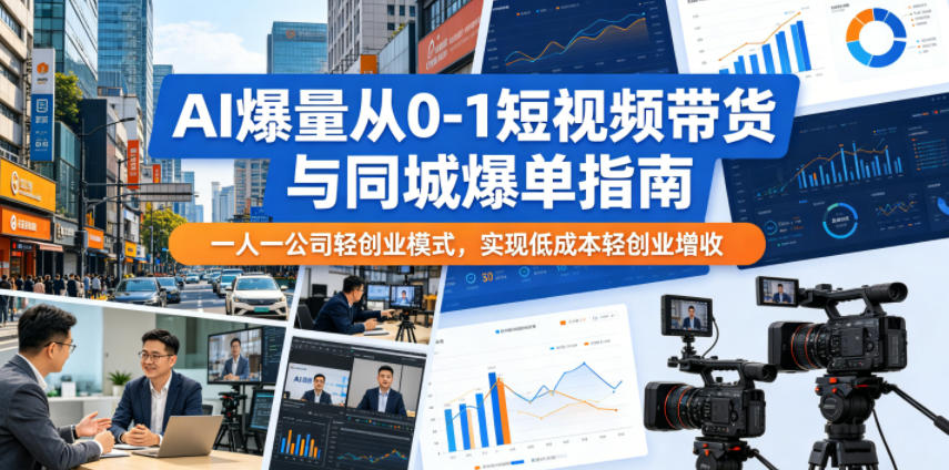 AI爆量从0-1短视频带货与同城爆单指南，一人一公司轻创业模式，实现低成本轻创业增收-云网创