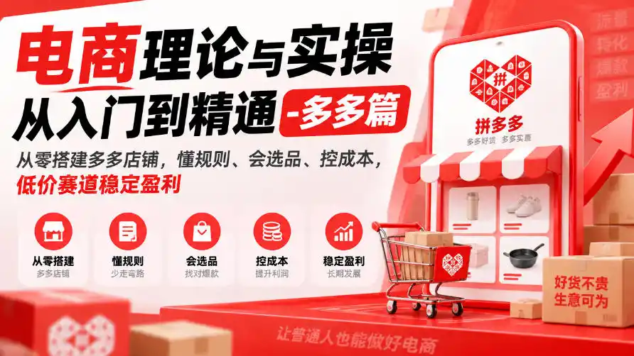电商理论与实操从入门到精通-多多篇,从零搭建多多店铺,懂规则、会选品、控成本,低价赛道稳定盈利-云网创