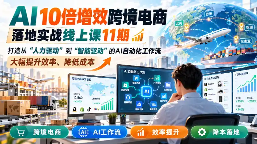 AI 10倍增效跨境电商落地实战线上课11期,打造从人力驱动到智能驱动的AI自动化工作流,大幅提升效率、降低成本-云网创