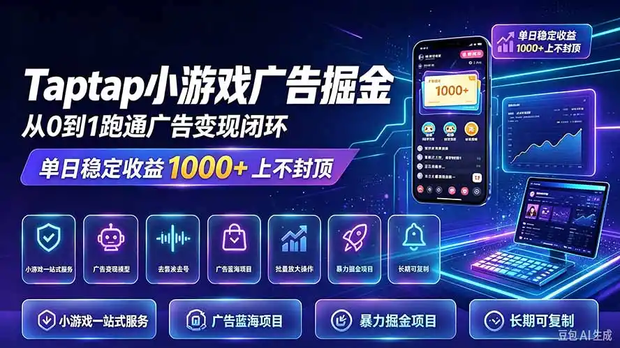TapTap小游戏广告掘金日赚收益1000+上不封顶-云网创