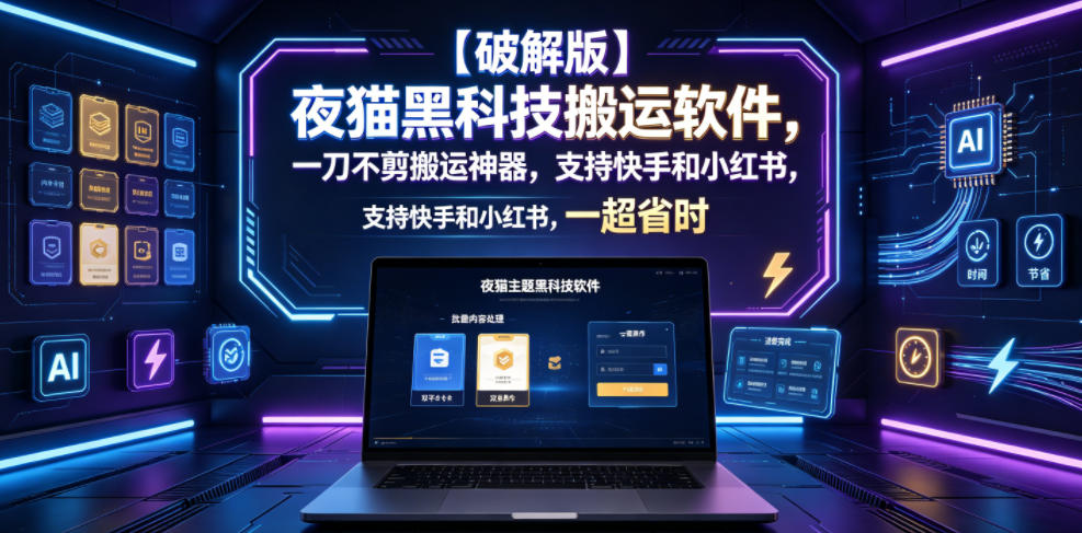 【破解版】夜猫黑科技搬运软件，一刀不剪搬运神器，支持快手和小红书，一键搬运超省时！-云网创