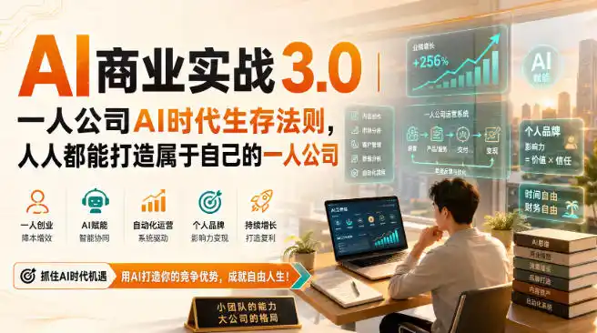 AI商业实战3.0|一人公司AI时代生存法则,人人都能打造属于自己的一人公司-云网创