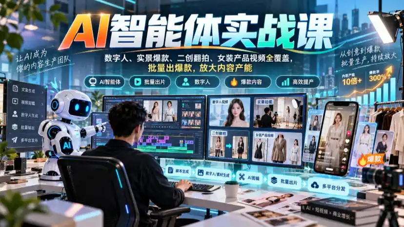 AI智能体实战课,数字人、实景爆款、二创翻拍、女装产品视频全覆盖,批量出爆款,放大内容产能-云网创