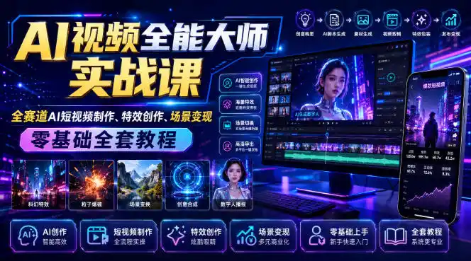 AI视频全能大师实战课｜全赛道AI短视频制作、特效创作、场景变现零基础全套教程-云网创