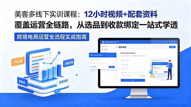 美客多线下实训课程：12小时视频+配套资料覆盖运营全链路，从选品到收款绑定一站式学透-云网创