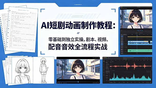 AI短剧动画制作教程：零基础到独立实操，剧本、视频、配音音效全流程实战-云网创