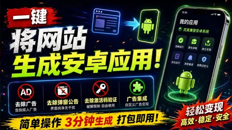 目前最好用，一键将网站生成安卓应用！支持去除广告、弹窗公告、激活码验证、广告集成等web-to-app-云网创