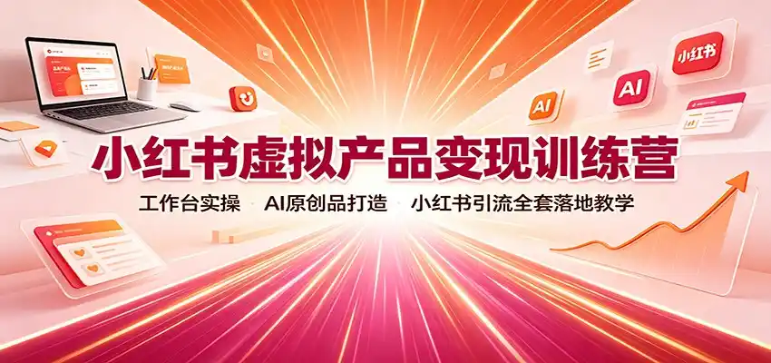 小红书虚拟产品变现训练营：工作台实操，AI原创品打造，小红书引流全套落地教学-云网创