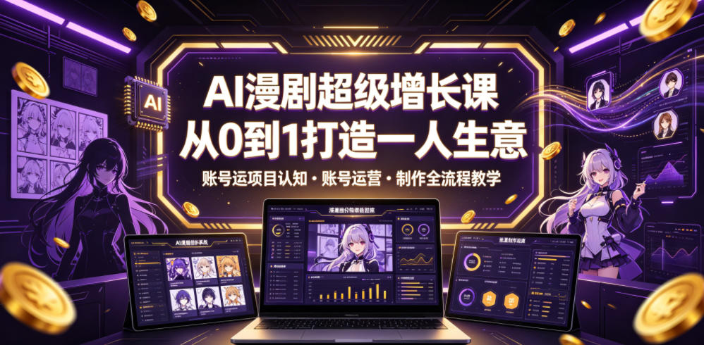 AI漫剧超级增长课，从0到1打造一人生意，项目认知・账号运营・制作全流程教学-云网创