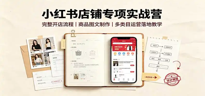 小红书店铺专项实战营:完整开店流程,商品图文制作,多类目运营落地教学-云网创