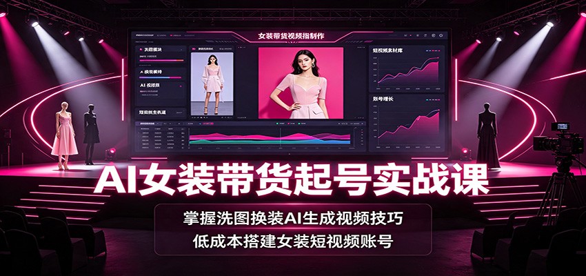 AI女装带货起号实战课:掌握洗图换装AI生成视频技巧,低成本搭建女装短视频账号