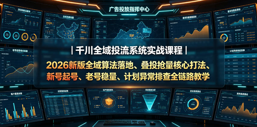 千川全域投流系统实战课程|2026新版全域算法落地、叠投抢量核心打法、新号起号、老号稳量、计划异常排查全链路教学-云网创