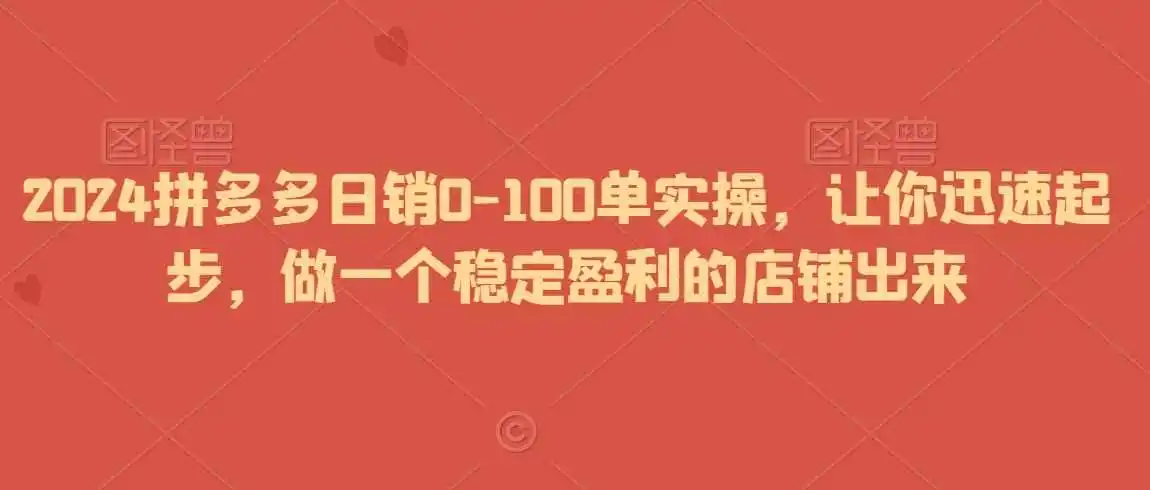 2024拼多多日销0-100单实操,让你迅速起步,做一个稳定盈利的店铺出来-云网创