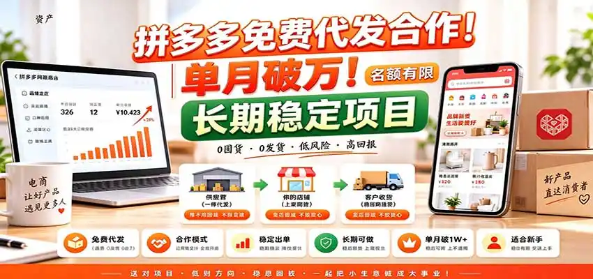 拼多多免费代发合作|单月破万!长期稳定项目,名额有限-云网创