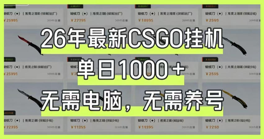 26年最新CSGO挂G系统，单日1000+，无需电脑，无需养号，0基础可上手【揭秘】-云网创